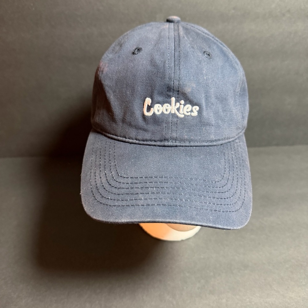 Cookies SF Mens Navy Blue Script‎ Logo Adjustable Strapback Dad Hat Cap OSFM